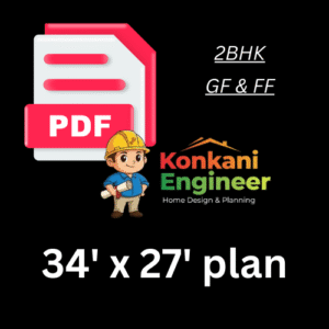 34' x 27' Konkan Bungalow Plan with Big Veranda | 2BHK Village House Design (950 Sq. Ft.)